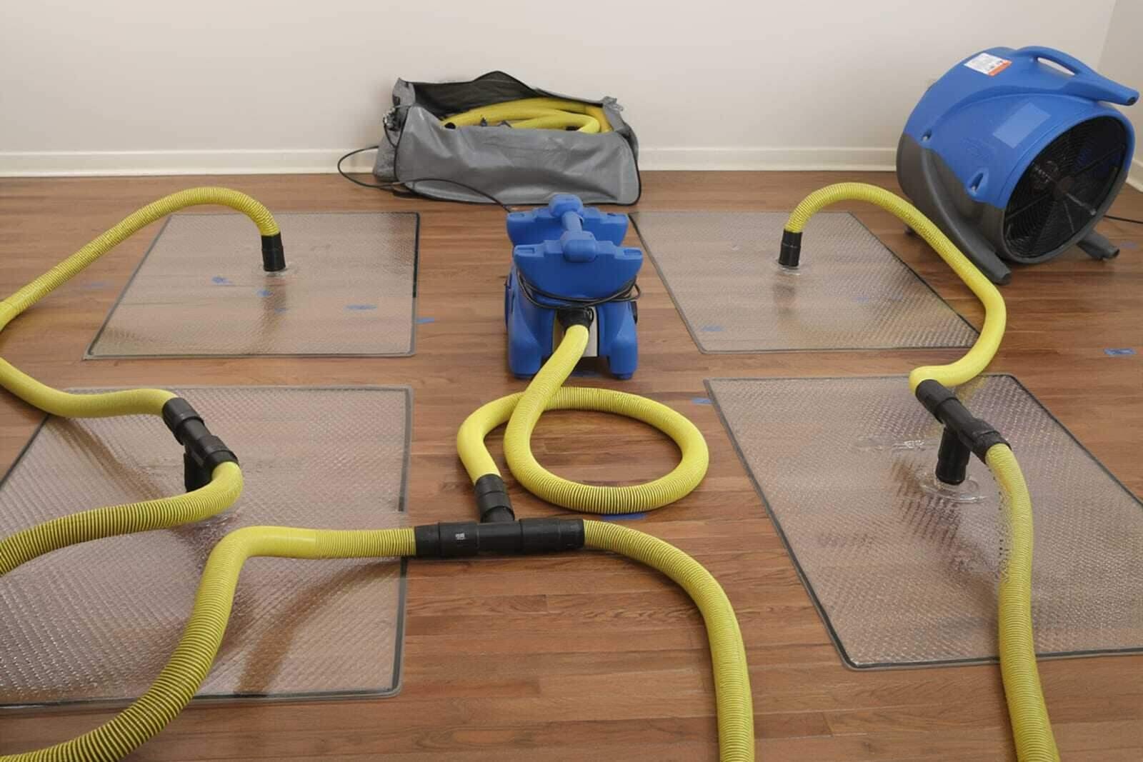 Commercial dehumidifiers and air movers during structural drying